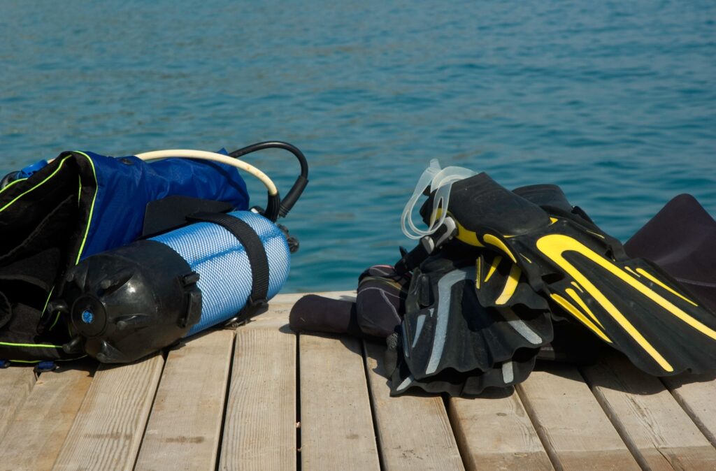 Diving Gear on the Wood Floor