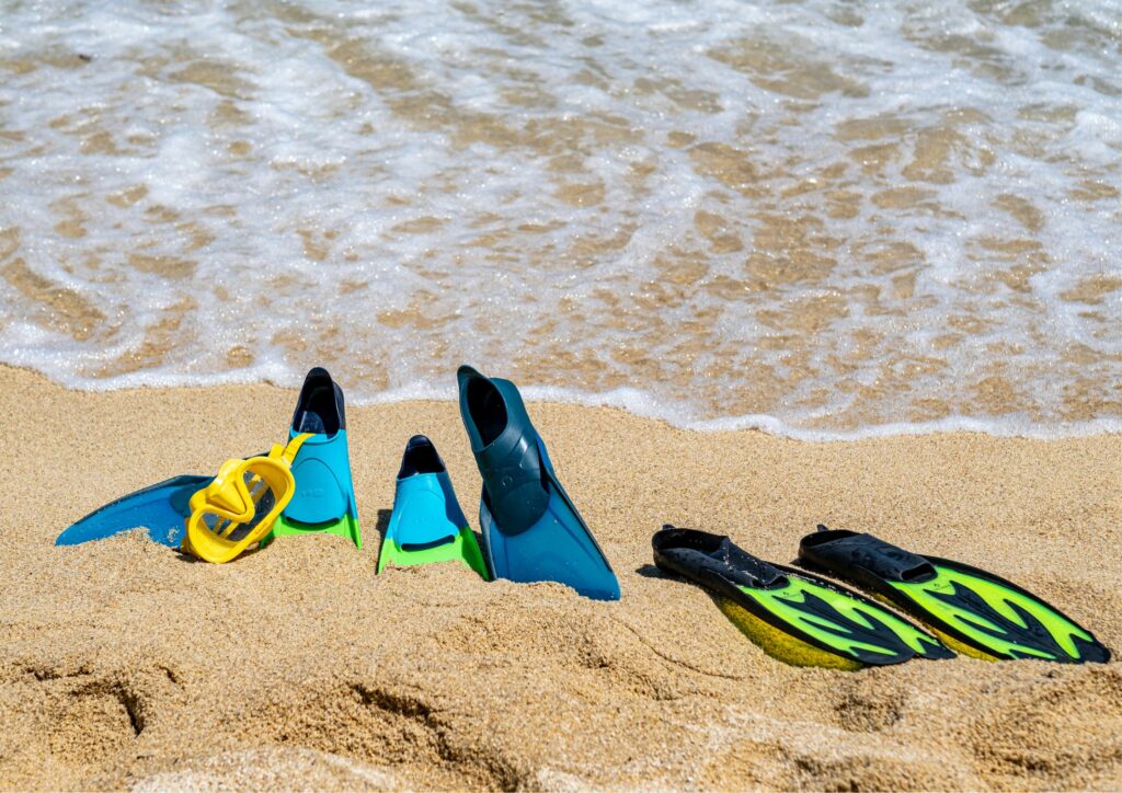 Diving Kick Fins -3 fins on the beach